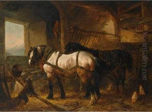 Horses In A Stable by Wouterus Verschuur