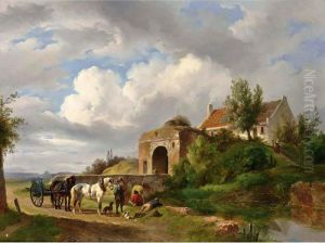Anglers And A Traveller On The Waterside by Wouterus Verschuur