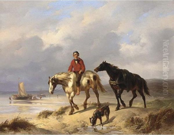 A Fisherman On Horseback In The Dunes - view 1