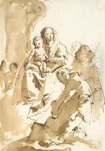 The Madonna and Child with Saint Anthony of Padua kneeling and two other Saints, an angel by a column in the background - view 1