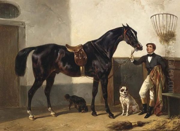 Jockey With His Race Horse In A Stable - view 1
