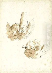Three Punchinelli as winged cherubs by Giovanni Battista Tiepolo