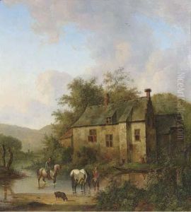 Het Huis Te Boxtel Met Paarden In Een Wed by Wouterus Verschuur