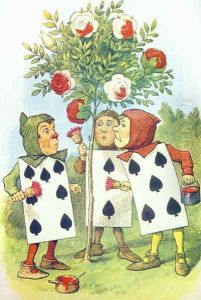 The Playing Cards Painting the Rose Bush, illustration from Alice in Wonderland by Lewis Carroll 1832-9 by John Tenniel