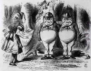 Tweedledum and Tweedledee, illustration from Through the Looking Glass, by Lewis Carroll, 1872 by John Tenniel