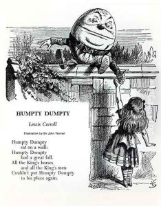 Humpty Dumpty, illustration for the nursery rhyme by Lewis Carroll 1832-98 by John Tenniel