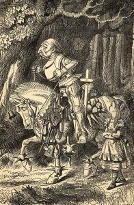 Alice and the White Knight, illustration from Alice in Wonderland by Lewis Carroll 1832-98 first published 1865 by John Tenniel