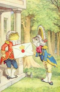 The Fish-Footman Delivering an Invitation to the Duchess, illustration from Alice in Wonderland by Lewis Carroll 1832-9 by John Tenniel