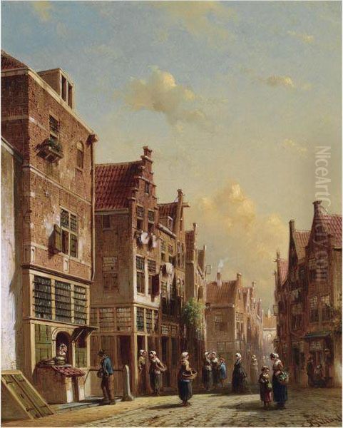 A Street Scene With Figures Conversing - view 1