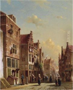 A Street Scene With Figures Conversing by Pieter Gerard Vertin