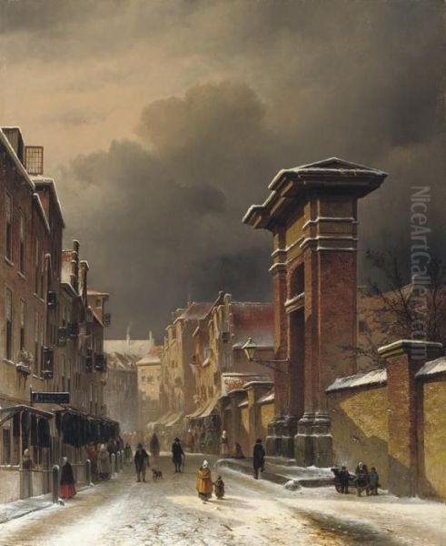 A Busy Day In A Dutch Town In Winter - view 1