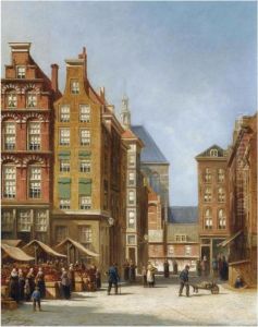 A Sunny Market Day In A Dutch Town by Pieter Gerard Vertin