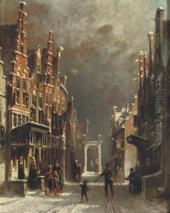 A Snowball Fight In A Dutch Street by Pieter Gerard Vertin