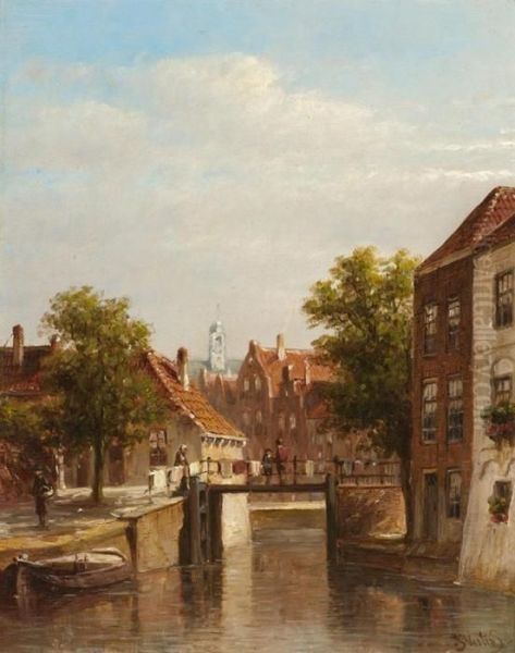 Canal With Passers By In A Dutch Town - view 1
