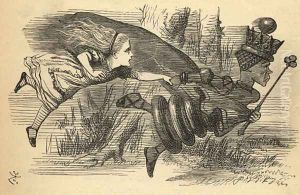 Alice and the Red Queen, illustration from Through the Looking Glass by Lewis Carroll 1832-98 first published 1871 by John Tenniel