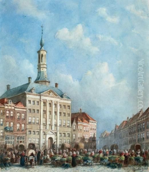 Vele Figuren Op Het Zonnige Marktplein Voor Het Stadhuis Van ?s-hertogenbosch - view 1