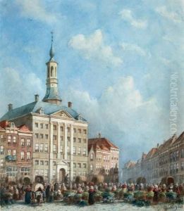 Vele Figuren Op Het Zonnige Marktplein Voor Het Stadhuis Van ?s-hertogenbosch