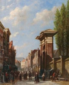 Straatje Met Vele Figuren Bij Een Poort by Pieter Gerard Vertin
