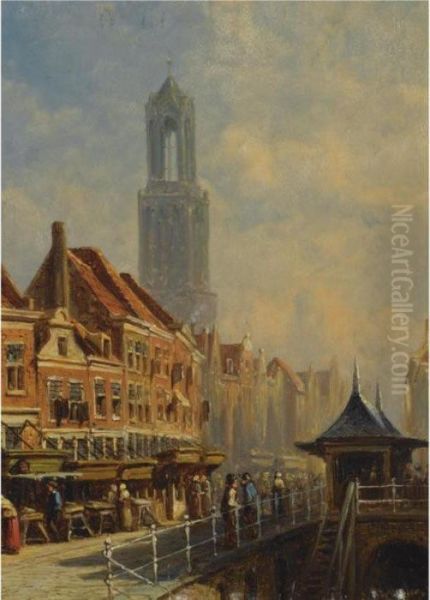 A View Of The Vismarkt In Utrecht, The Dom Tower In The Background - view 1