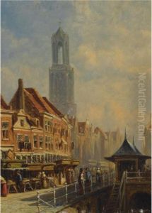 A View Of The Vismarkt In Utrecht, The Dom Tower In The Background A View Of The Vismarkt In Utrecht, The Dom Tower In The Background