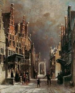 Winterliche Strassenszene. by Pieter Gerard Vertin
