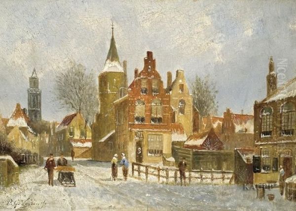 Figurenstaffage Auf Der Verschneiten Strase - view 1
