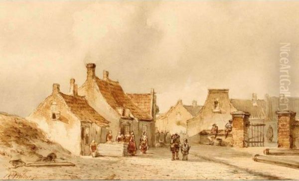 Figures In The Streets Of A Dutch Coastal Town - view 1