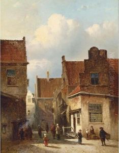 Figures In A Sunlit Dutch Town