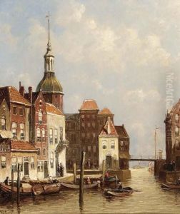 View On A Canal In A Dutch Town by Pieter Gerard Vertin