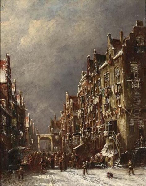 Market In A Wintry Dutch Town - view 1