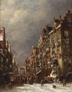 Market In A Wintry Dutch Town by Pieter Gerard Vertin