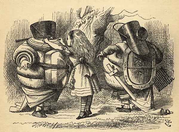 The Battle over the Rattle, illustration from Through the Looking Glass by Lewis Carroll 1832-98 first published 1871 - view 1