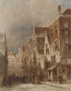 A Busy Sunlit Street In Winter