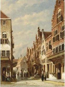 A Busy Street In A Sunlit Dutch Town