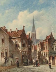 Villagers In A Dutch Town by Pieter Gerard Vertin