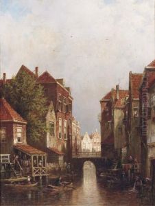 Figures By A Canal In A Dutch Town Figures By A Canal In A Dutch Town