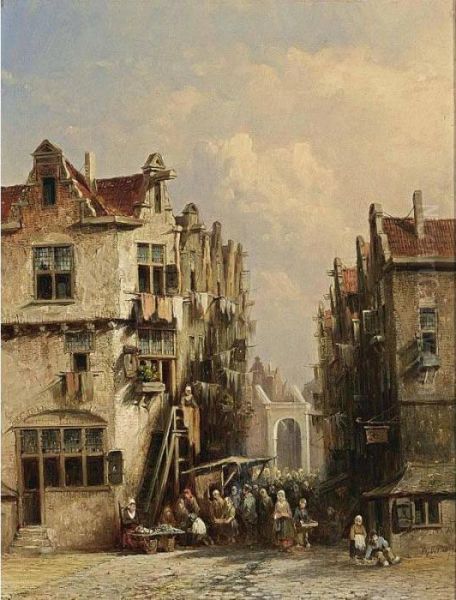 A Busy Street In A Dutch Town - view 1