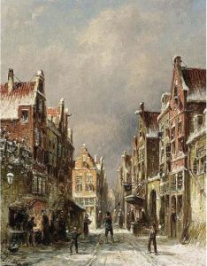 A Snowy Street Scene by Pieter Gerard Vertin