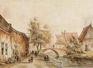 Figures By A Canal In A Dutch Town Figures By A Canal In A Dutch Town