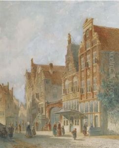 A Cityscene With Figures Conversing
