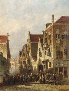 A Busy Market Street by Pieter Gerard Vertin