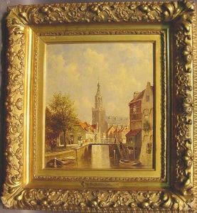 Figures On A Canal, Gouda, Holland by Pieter Gerard Vertin