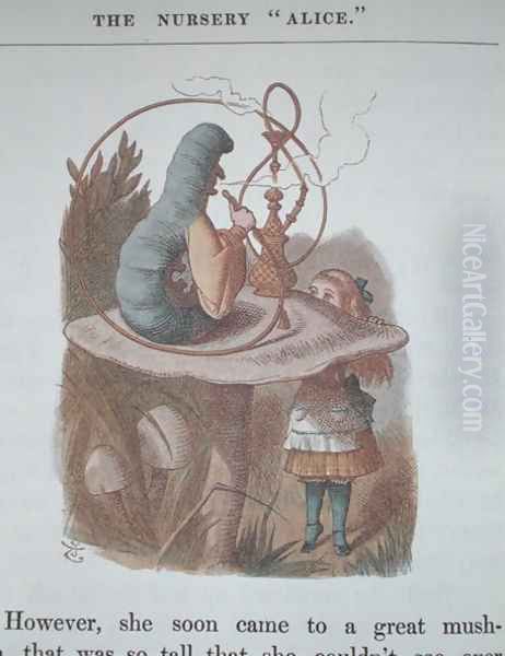 Alice and the Caterpillar, illustration from Alice in Wonderland by Lewis Carroll 1832-98 published by Macmillan, New York, 1866 - view 1