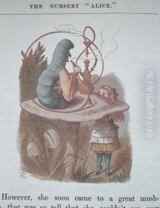 Alice and the Caterpillar, illustration from Alice in Wonderland by Lewis Carroll 1832-98 published by Macmillan, New York, 1866 by John Tenniel