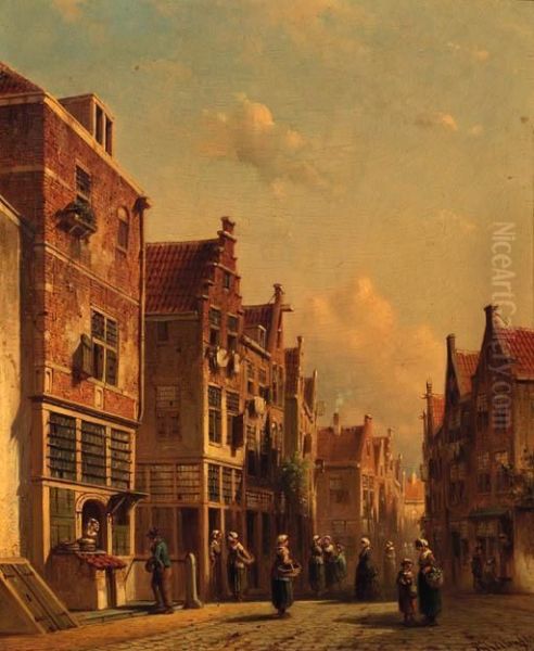 A Townview In Summer With Figures Conversing - view 1