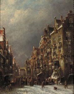 A Busy Market In Winter by Pieter Gerard Vertin