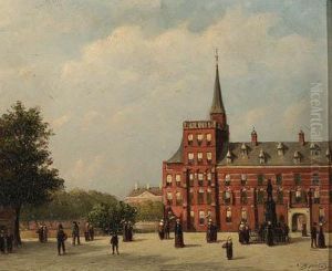 Elegant Figures Strolling Along The Buitenhof, The Hague by Pieter Gerard Vertin