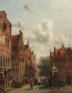 Townsfolk And Elegant Figures On A Square by Pieter Gerard Vertin