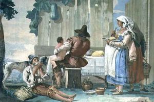 Peasants Eating out of Doors, from the Foresteria Guesthouse 1757 by Giovanni Domenico Tiepolo