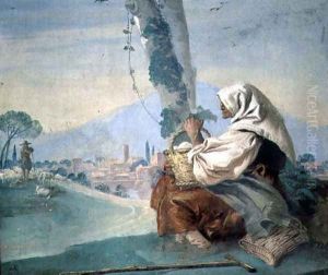 Old Peasant Woman with a Basket of Eggs, from the Foresteria by Giovanni Domenico Tiepolo